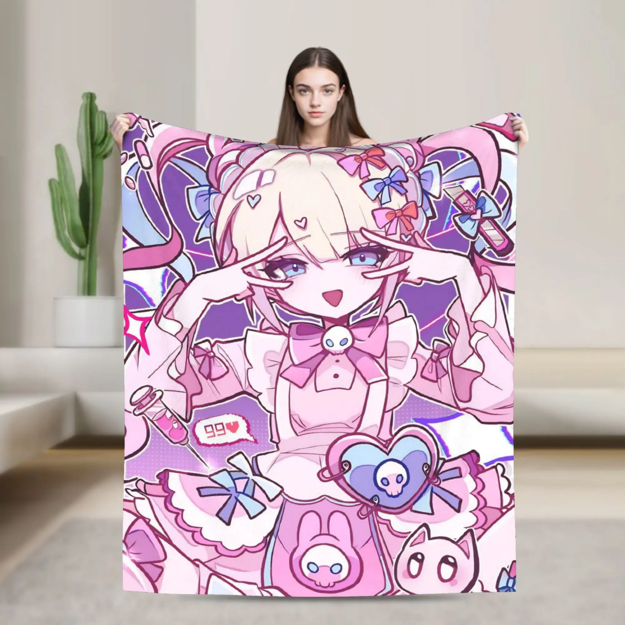 OMG kawaii Angel Blanket Needy Girl Overdose Flannel Funny Breathable Throw Blankets for Bed Sofa Spring Autumn