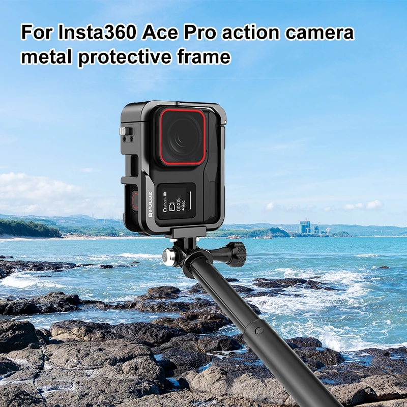 Insta360 Ace Pro 액션 카메라용 PULUZ 알루미늄 보호 케이지 콜드 슈 확장 프레임 충격 방지 케이지 어댑터 액세서리