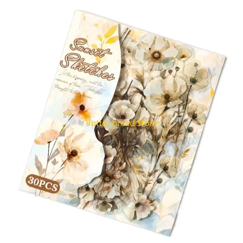 W89C 15 Sheets Flower Theme Adhesive Labels Tear Resistant