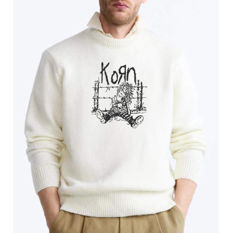 

Men's Winter Warm Quality Knitted Sweater Cartoon Print Fashion Y2k Clothes Streetwear Punk Pullovers Vintage Gothic Jumper Tops