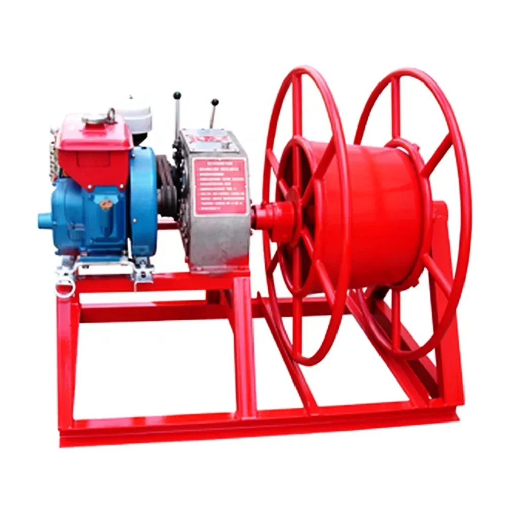 

5 Ton 30 KN Belt Drive Recovery Wire Take-Up Machine , Gasoline Engine Traction Cable Pulling Winch