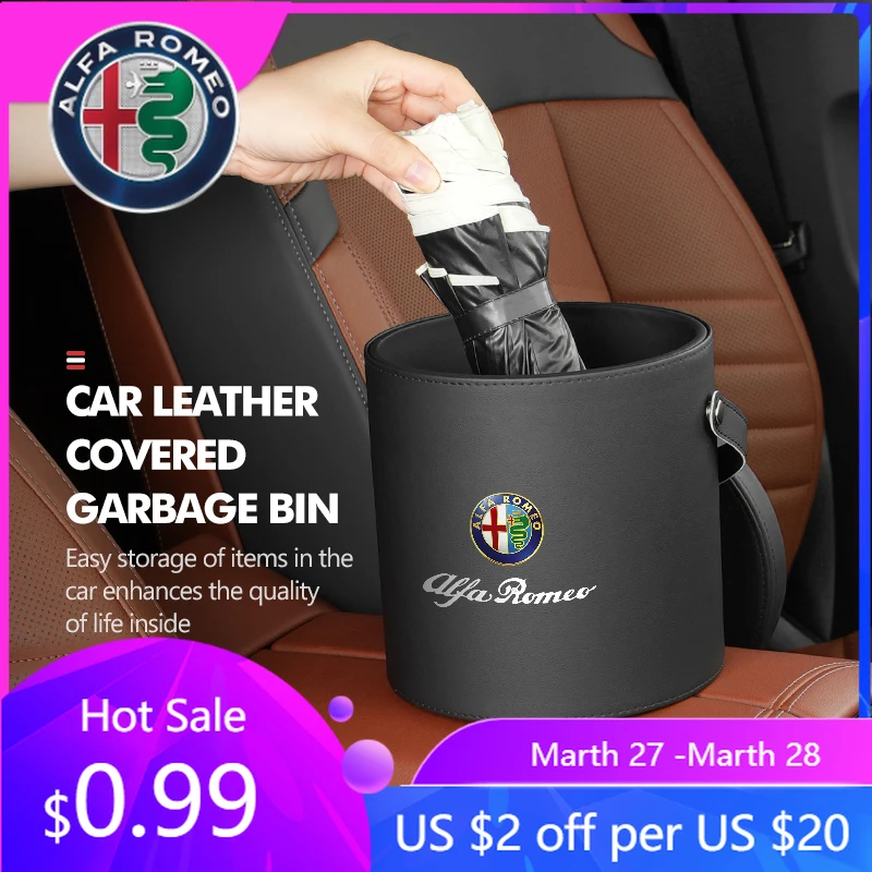 

For Alfa Romeo 2026 Hot Sticker For Alfa Romeo Leather Car Trash Can Portable Trash Bin Garbage Box Organizer Accessories 159 Gi