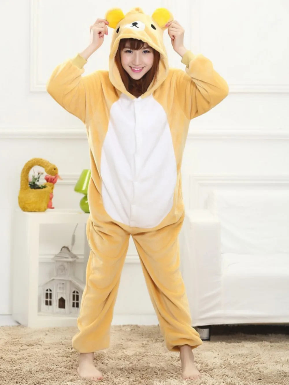 Likable Lazy Bear Costumes Animal Cartoon Onesies Adult One-Piece Pajamas Jumpsuit Sleepwear Nightgown Flannel Jumpsuit Homewear