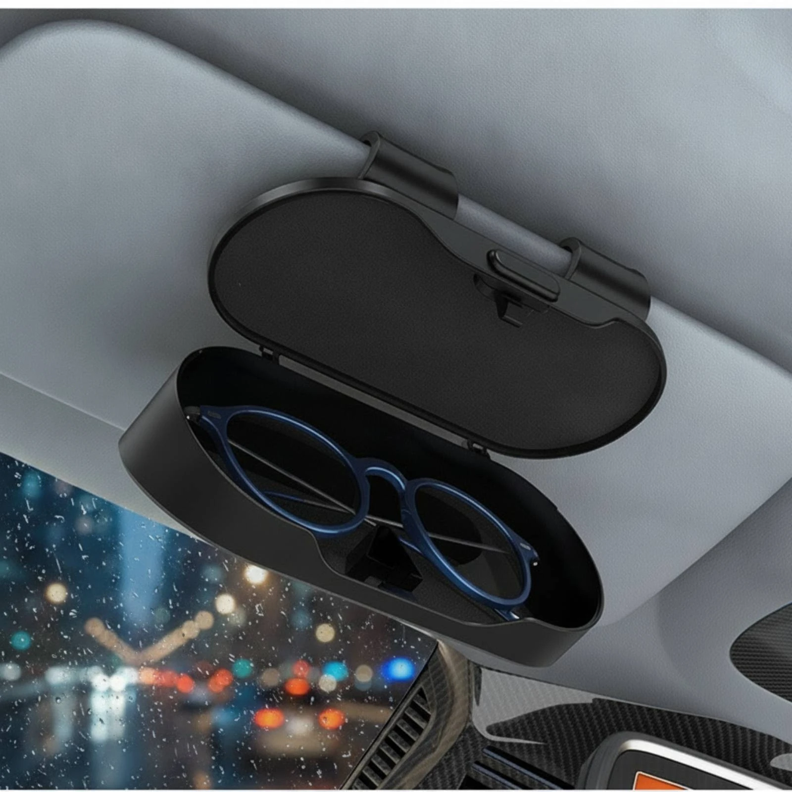 Car Visor Eyeglasses Case Glossy Stainless Steel Car Visor Glasses Holder Snap-on Glasses Holder Spring-Actionunfasten view 3