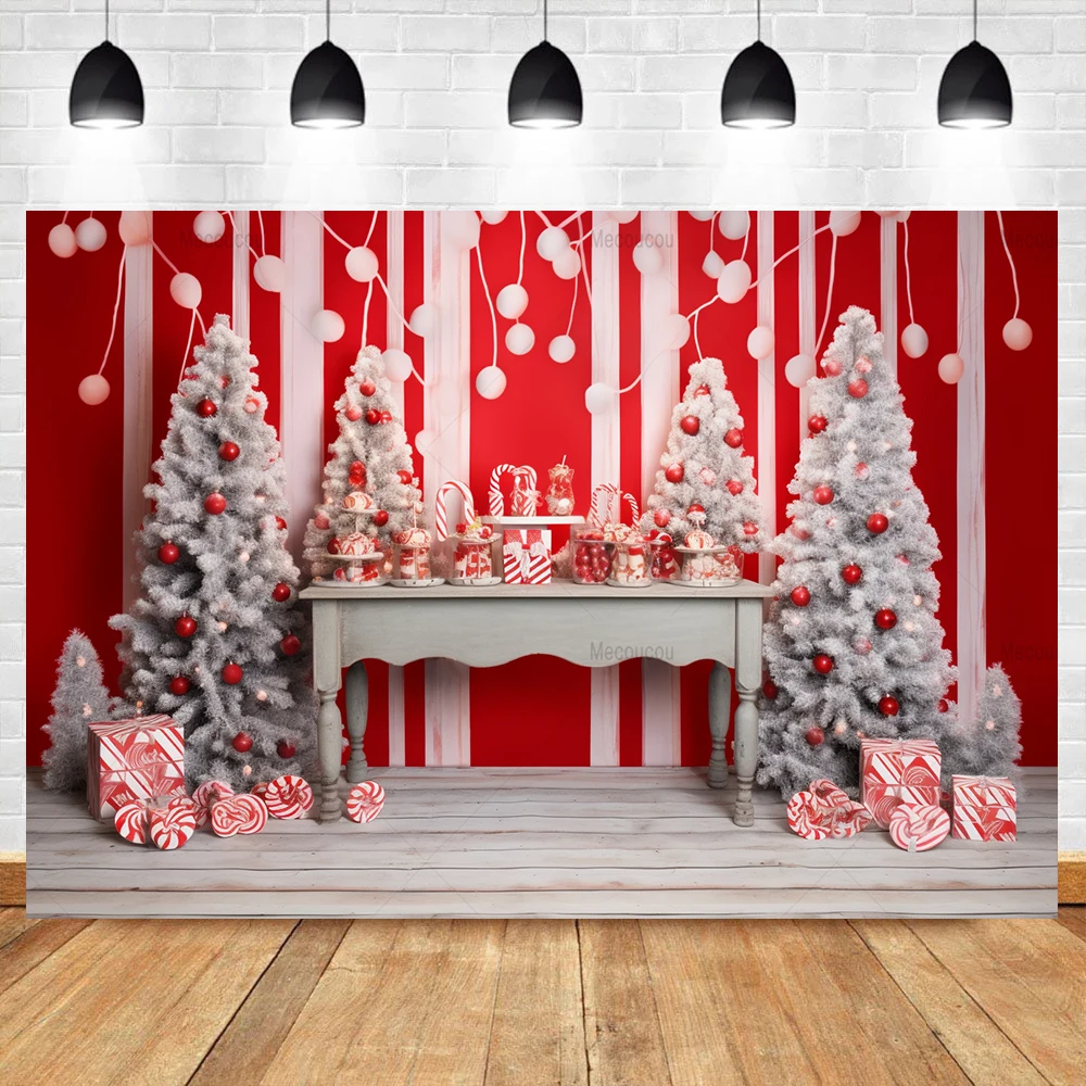 Christmas Background Red Candy Shop Xmas Tree Children Baby Portrait Indoor Photography Backdrop Decoration Photocall Cake Smash