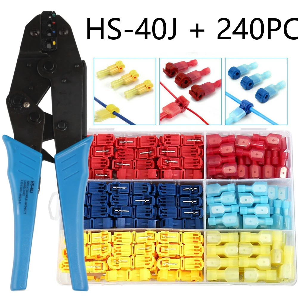 

240PCS T-Tap Wire Connectors Self-Stripping Quick Splice Electrical Insulated Male Quick Disconnect Spade Terminals HS-40J