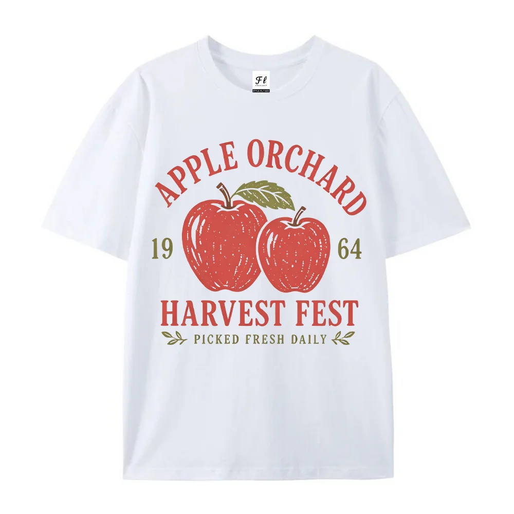 Women T Shirt Apple Orchard Harvest Fest Graphic Print Summer Short Sleeve Casual Crewneck Harajuku Fashion Loose Top Clothes