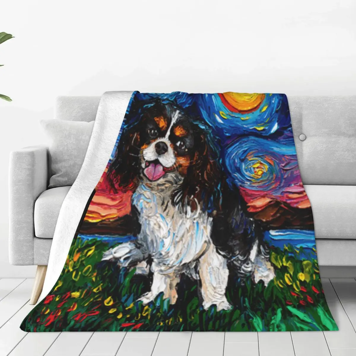 Tri Color Cavalier King Charles Spaniel Night Blanket Soft Warm Flannel Throw Blanket Bedspread for Bed Picnic Travel Home Couch