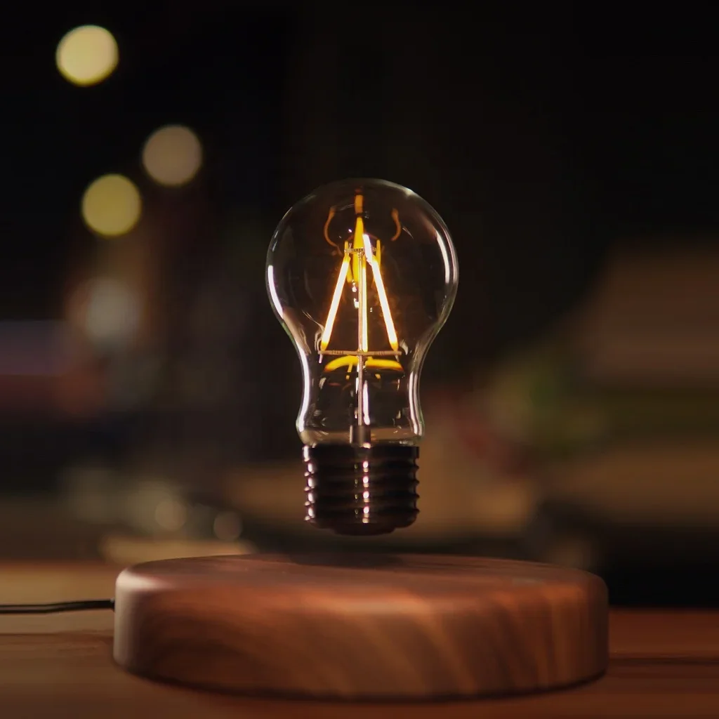 Levitating Light Bulb Rotating Floating Bulb Wood Table Lamp Unique Gifts Home Decoration