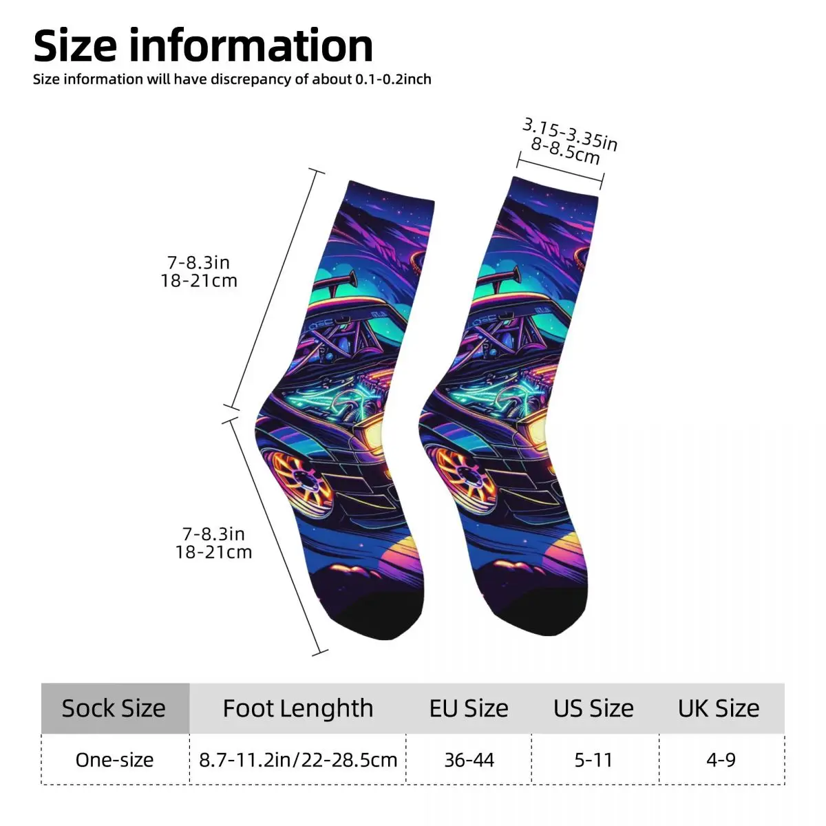 All Seasons Crew Stockings Neon Racing Cool And Dynamic Socks Crazy Hip Hop Long Socks for Men Women Valentine's Day Gifts