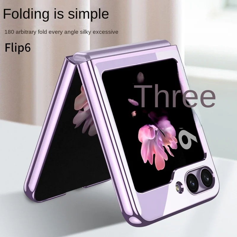 Electroplated Transparent Phone Case for Samsung Galaxy Z Flip 6 Flip6 5G Stand Protective Shockproof Cover