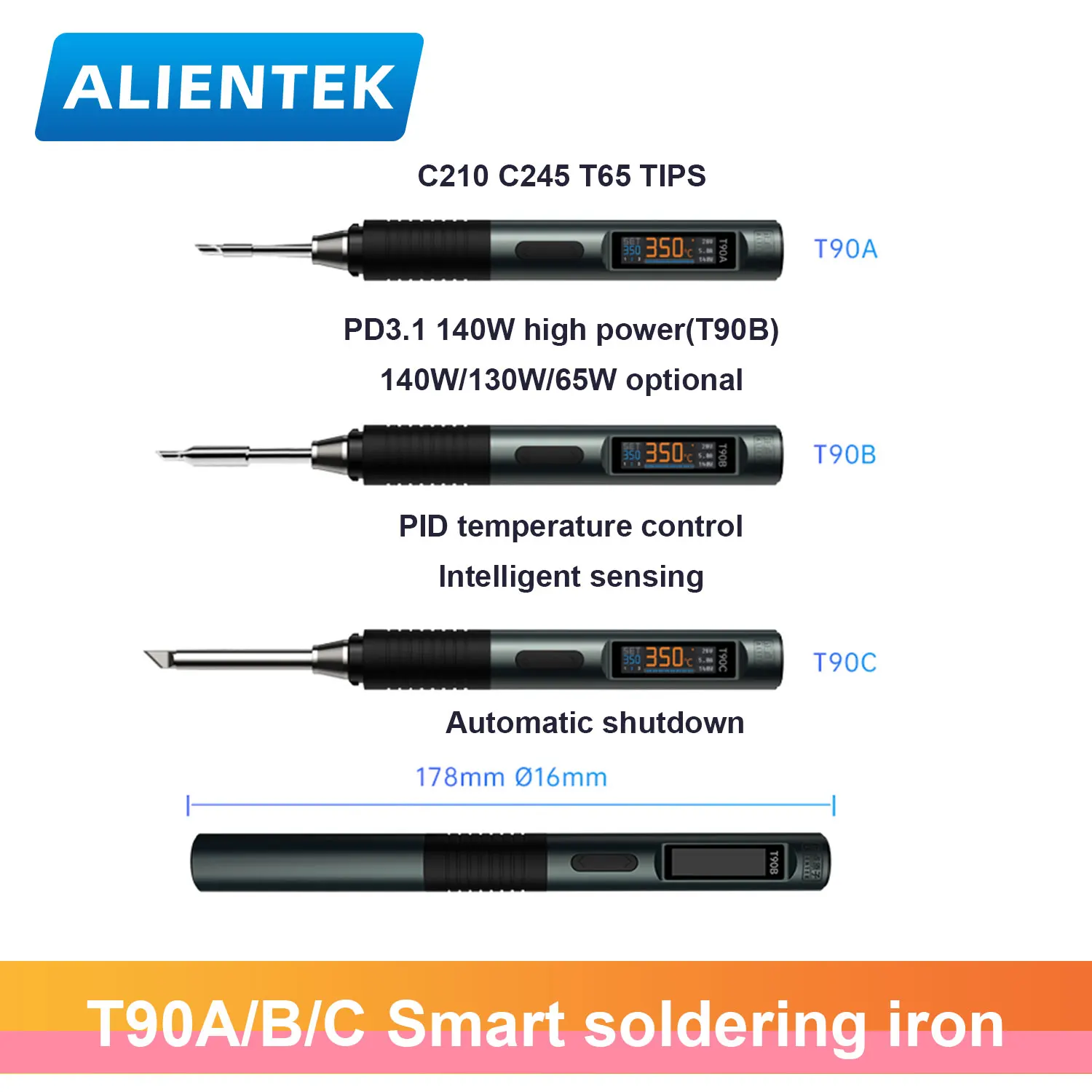 ALIENTEK T90 مكواة لحام PD3.1 140 وات درجة حرارة قابلة للتعديل 80-450 ℃   طقم لحام دقيق أداة لحام T245 T210