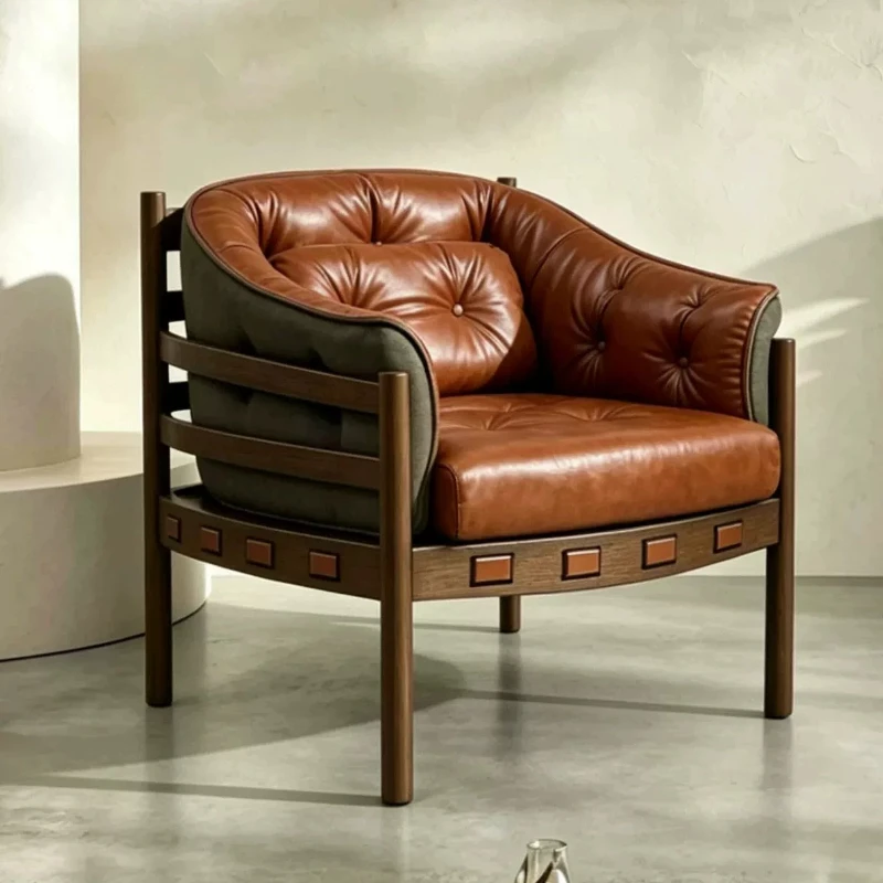 Fluffy Leather Living Room Chairs Vintage Luxury Quality Floor Living Room Chairs Solid Wood Unique Sillones Hotel Furniture