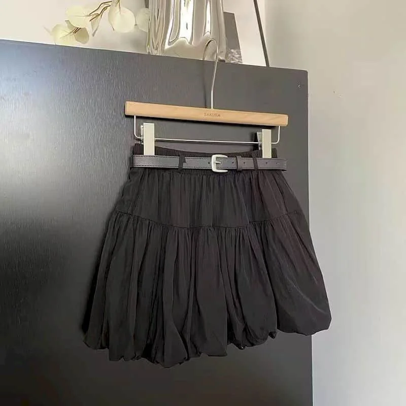 

solid Skirts for Women Casual Korean Style Loose Elastic Waist A-line Summer Flower bud skirts Vintage Streetwear Women Clothes