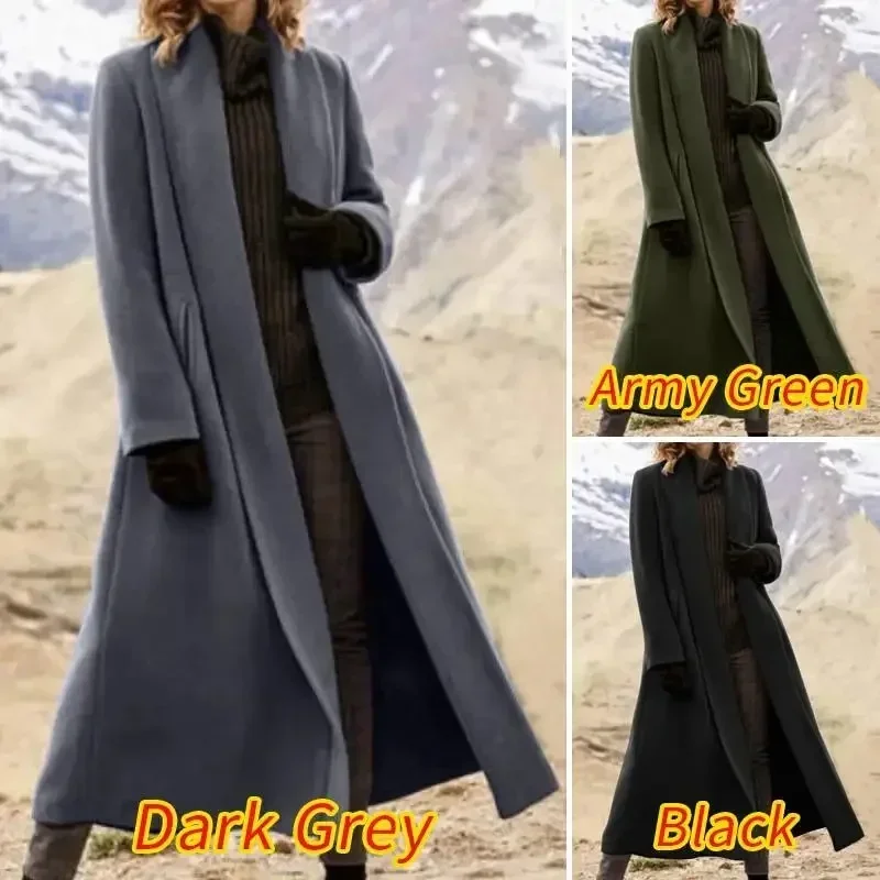 Women's Thick Wool Coats, Turn-down Collar, Solid Jackets, Long Version, Korean Fashion, Versatile, Winter