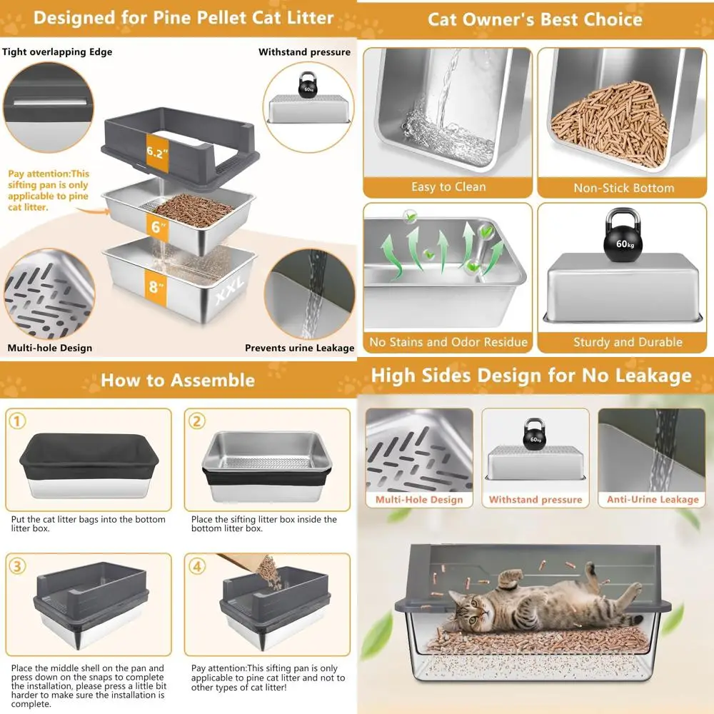 

Очень большой металлический ящик для кошачьего туалета 28 л × 20 с просеивающейся сеткой, высокими сторонами, 25 мешков и совок для легкой очистки