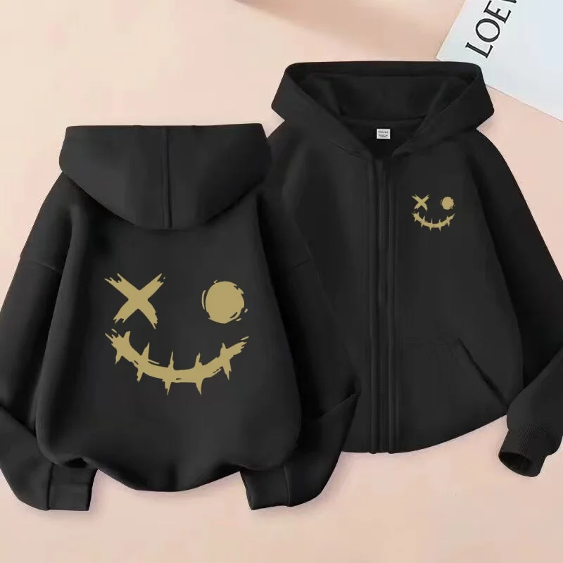 

3-12Year Boys Girls All Saints' Day Cartoon Pattern Zipper Sweatshirr Hoodies Fashion Comfort Cardigan Long Sleeve Tops Clothing