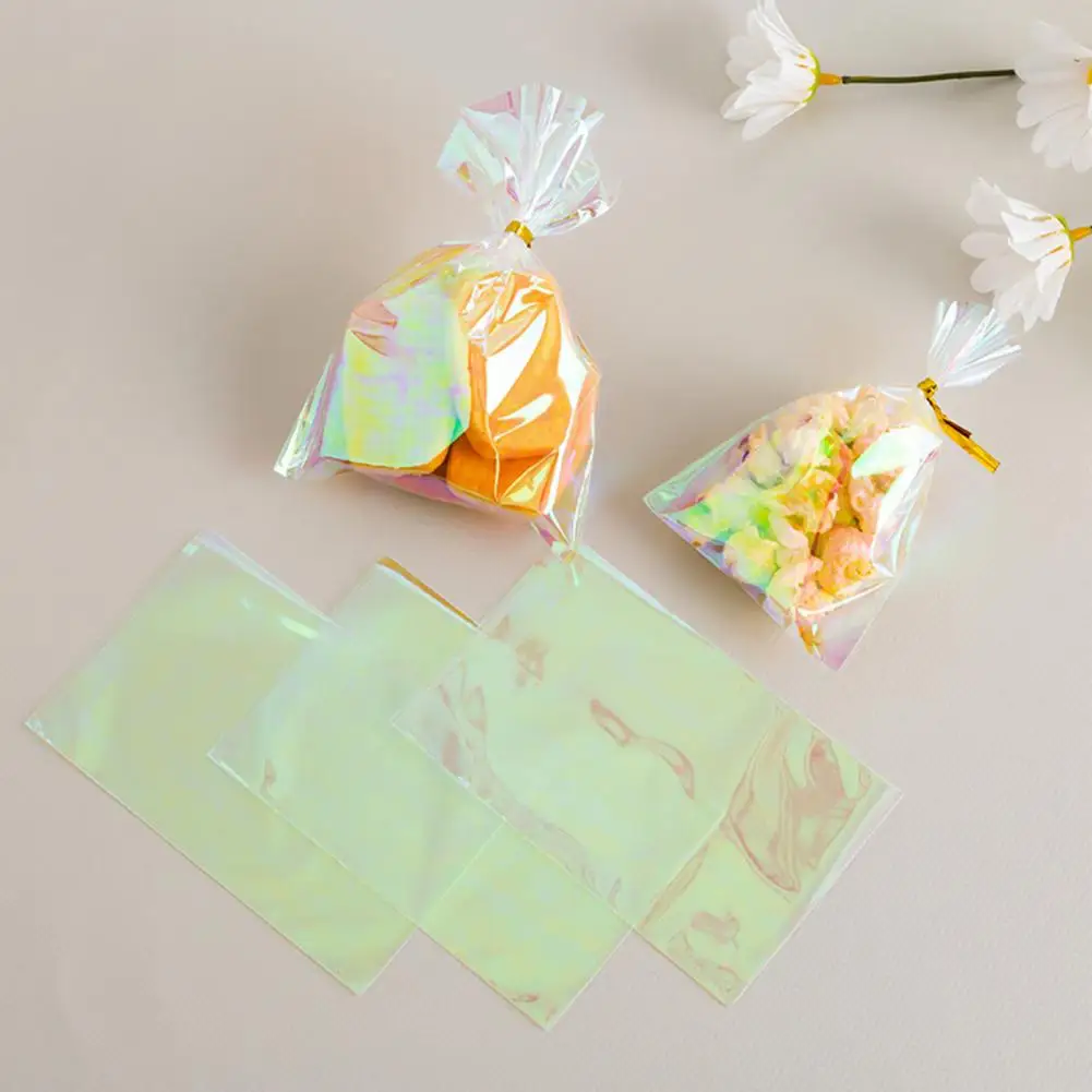 100 Pcs Candy Bags Iridescent Sparkly Candy Bag with Twist Ties for Cookies Candy Treats Halloween Christmas Gift Bags