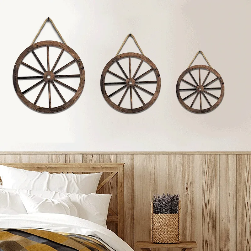 Wall Decoration Wall Hanging European American Home Decoration Retro Wooden Wheel Pendant Western Wooden Wheeler Wall Decoration