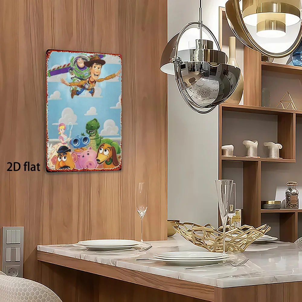 مسطح ثنائي الأبعاد، قطعة واحدة من ديكور الحائط المعدني من توي ستوري - ملصق ريترو عتيق يتميز بـ Buzz Lightyear، Woody، Jessie، Bullseye، Hiro - Heavy-D