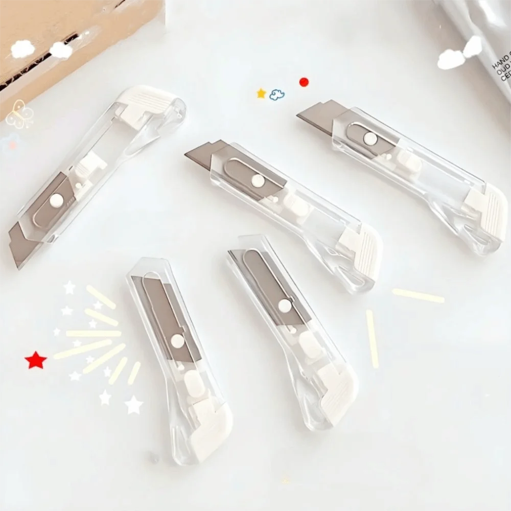 Translucent Mini Box Cutter Retractable Non-Slip Blades Paper Cutter Handmade Cutter Office School