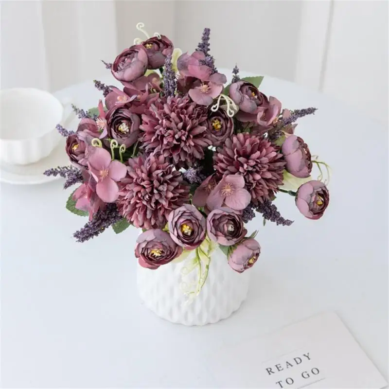 Beautiful Roses Autumn Artificial Flowers Silk Peony Hydrangea Big Bride Bouquet Wedding Home Party DIY Decoration Fake Flowers