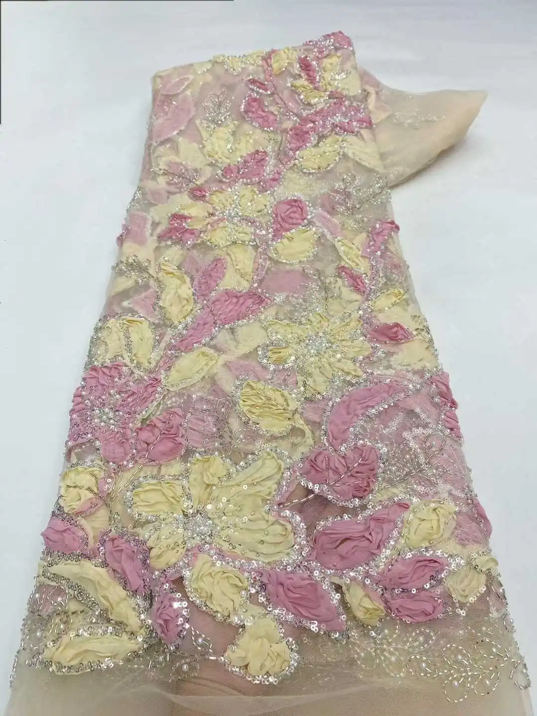 

Luxury Beaded Lace Fabric Nigerian Sequins Lace Fabric 2026 High Quality Lace Beaded Lace Fabric For Wedding Dress