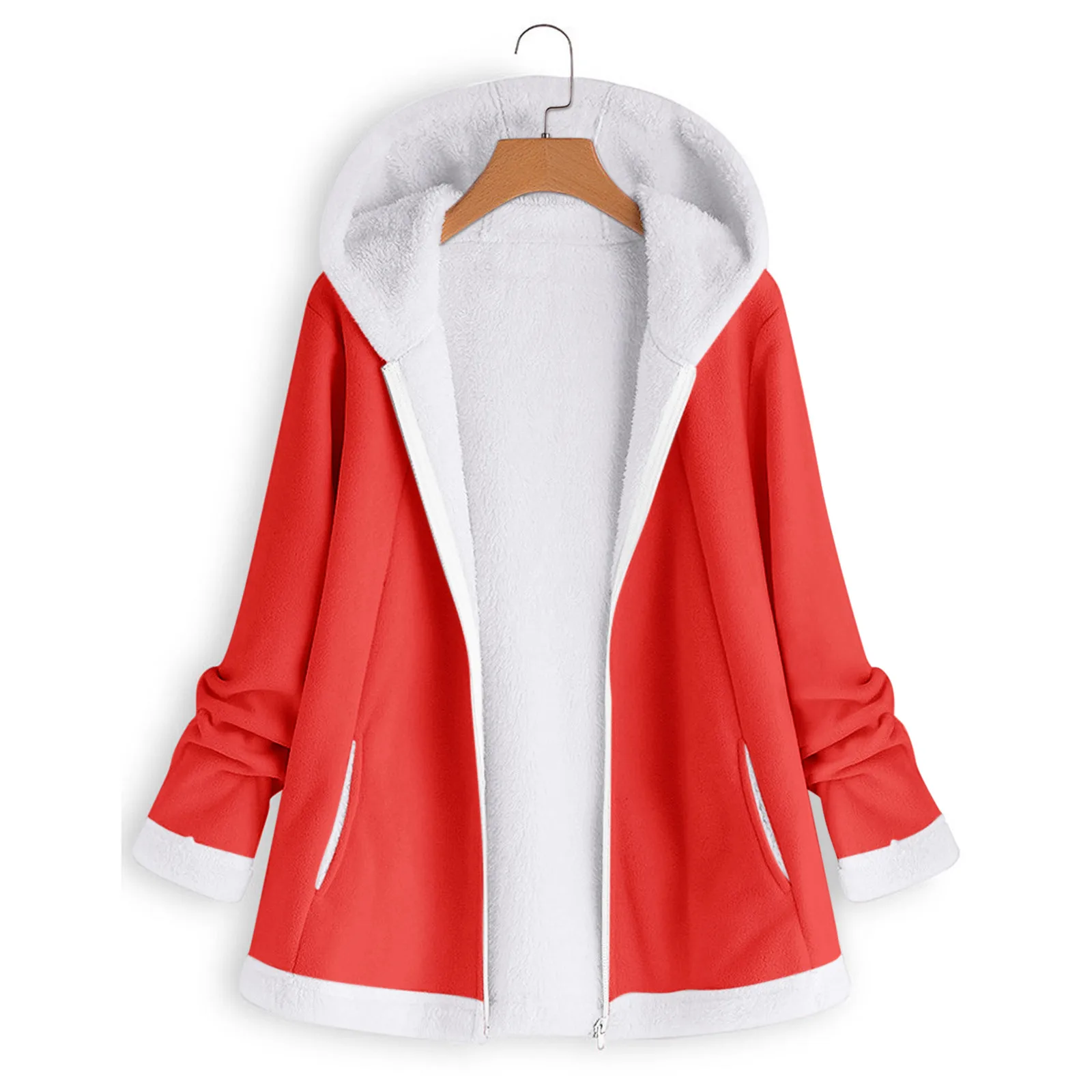 Cardigan Hooded Fleece Fuzzy Coat With Pockets Zipper Women's Casual Autumn Winter Jackets Jaqueta Feminina CoatFor Women