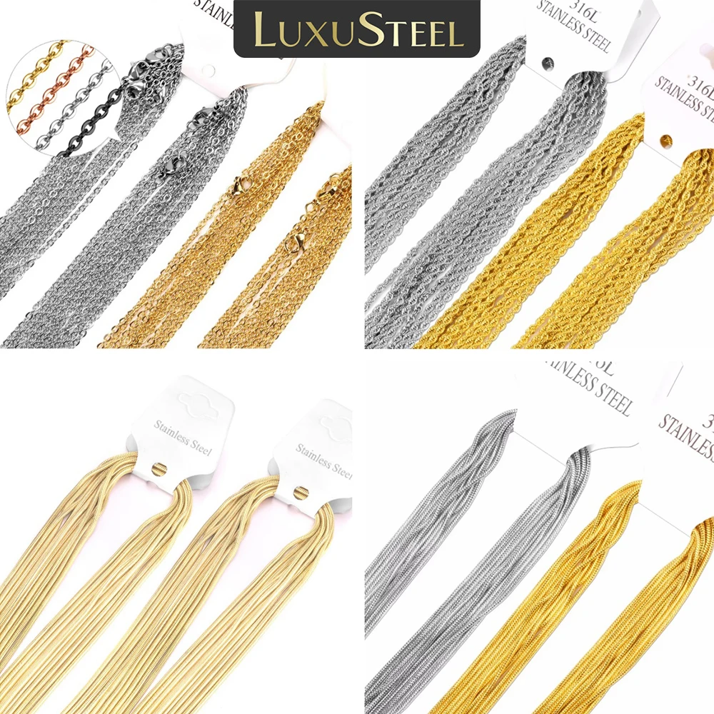 

LUXUSTEEL 10Pcs/Lot O Shape Rolo Link Stainless Steel Chains 2mm/1mm Snake Rope Long Necklace For Women Pendant DIY Jewelry