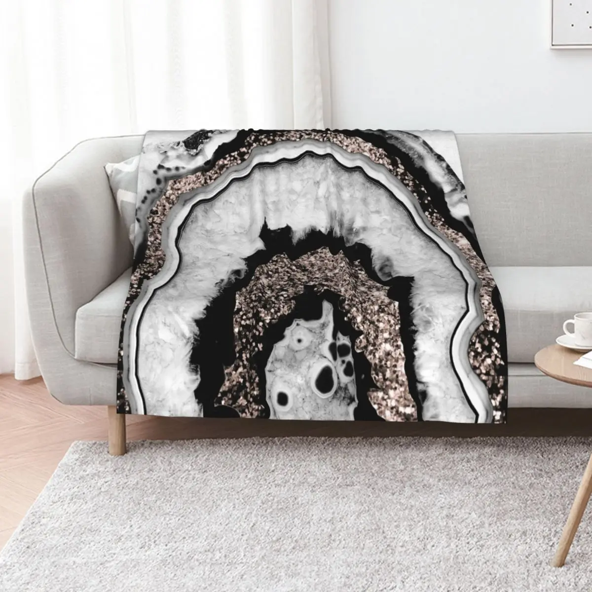 

Gray Black White Agate with Rose Gold Glitter #1a (Faux Glitter) #gem #decor #art Throw Blanket Winter beds manga Plaid Blankets