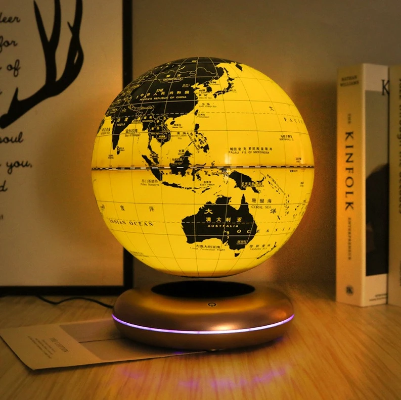Office living room decoration 8-inch golden globe creative gift luminous magnetic levitation globe