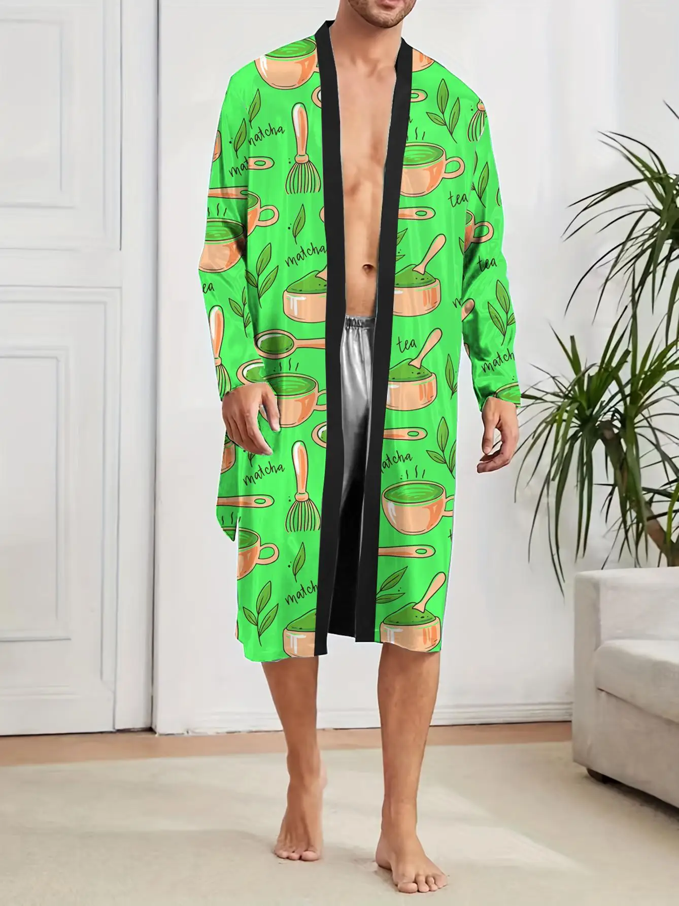 1pcs Men's Robes 2026 Spring/Summer 3D Printed Robe man Sleepwear Long Nightgown Breathable Polyester Bathrobe robe