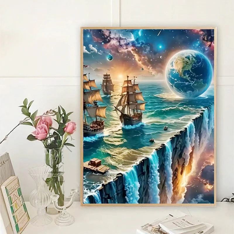5D DIY Fairy Dust Diamond Painting Sailing Boat Full Crystal Diamond Mosaic Embroidery Art Earth Picture Of Rhinestones Wall Art
