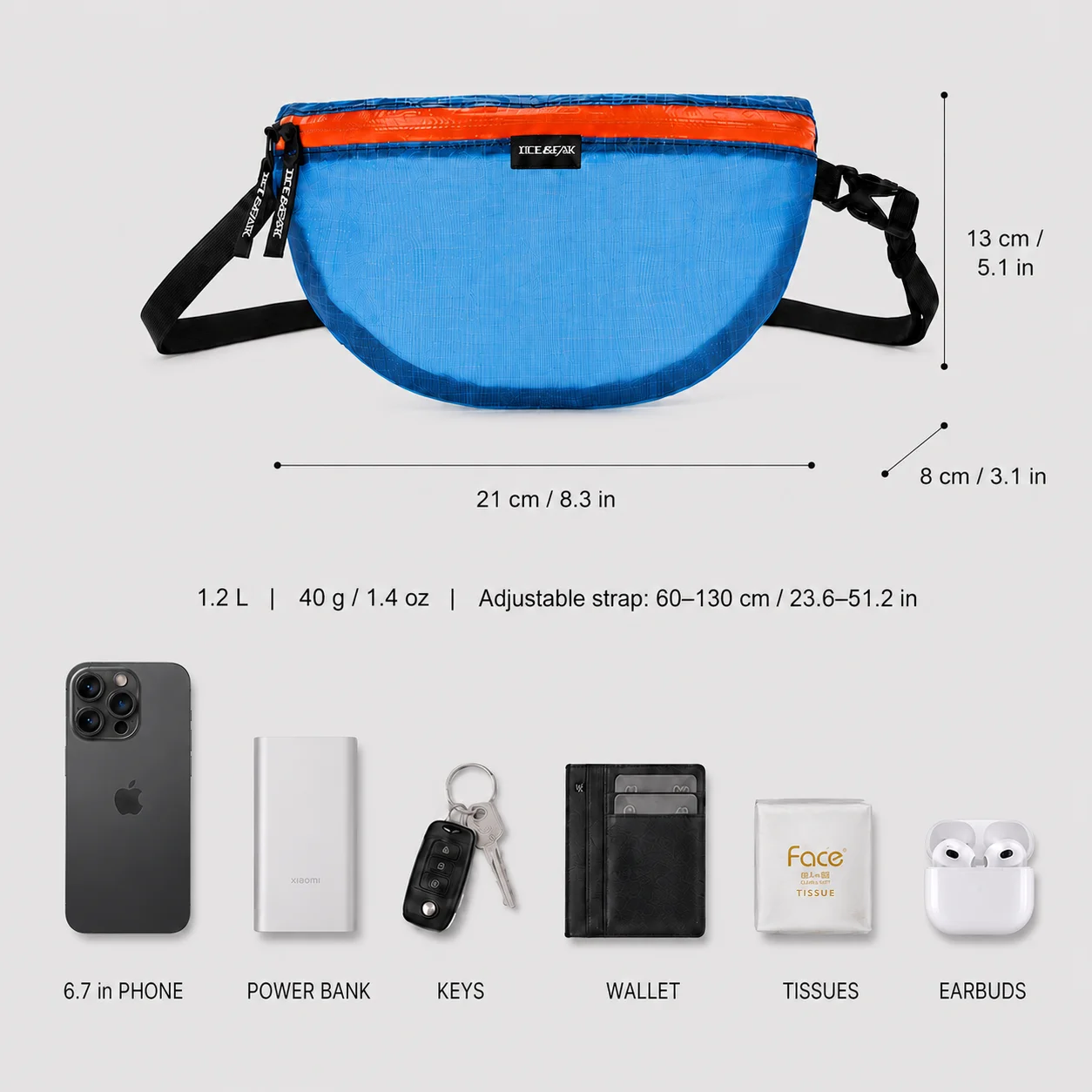 40g Ultralight DCF Fanny Pack Crossbody Waist Bag for Men Women Water Resistant Sling Hip Pack for Hiking Cycling Travel EDC