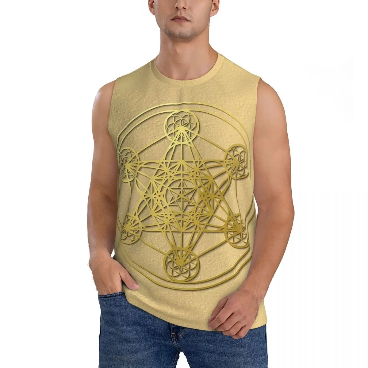 Metatron Cube Sacred Mandala Healing Amulet Men Sleeveless Tank Tops Quick Dry Breathable Gym Fitness Running Summer Sport Vest
