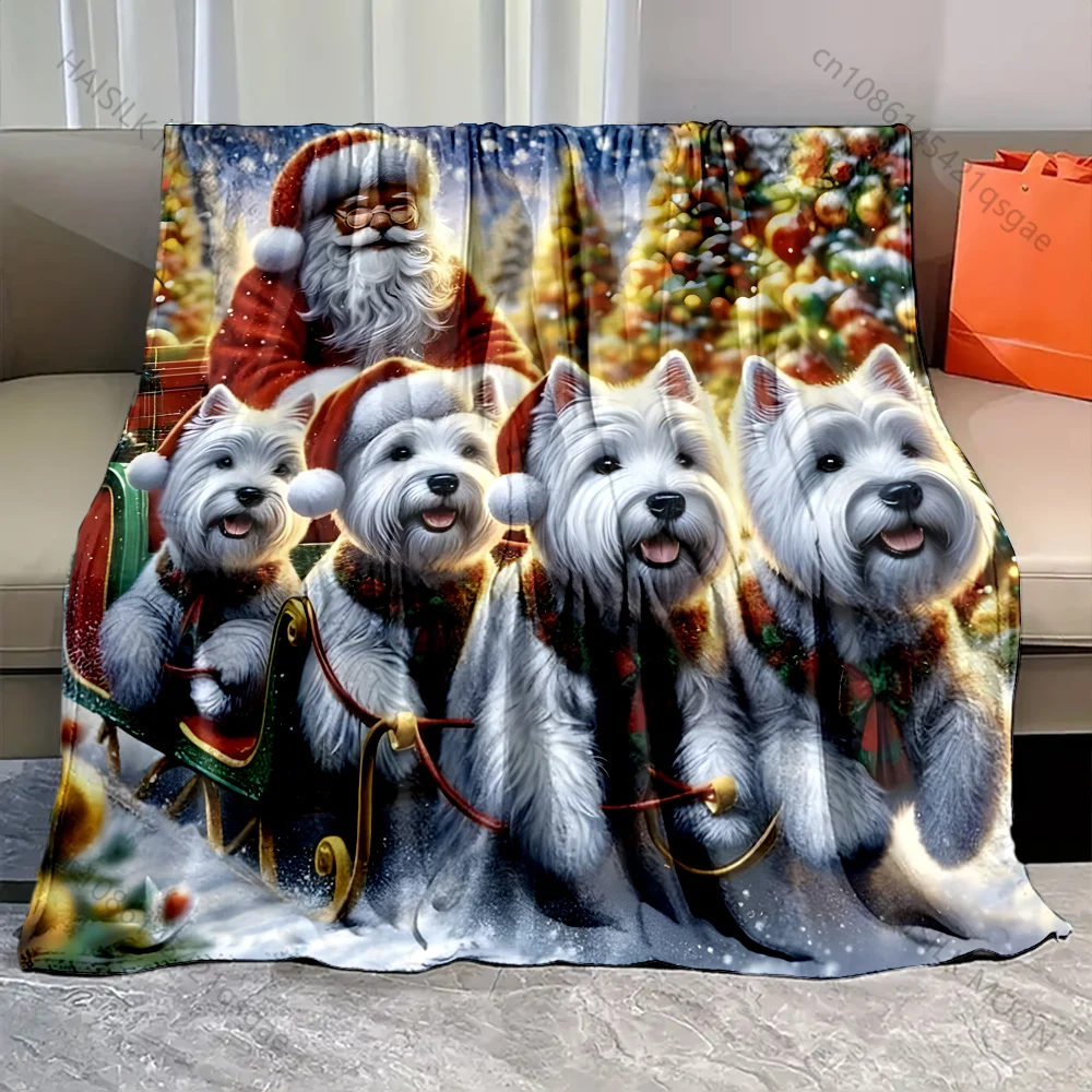 1PC Dogs pulling Christmas sleigh pattern Blanket Flannel Material Soft Warm for All Seasons,For Home Outdoor Camping Picnics RV