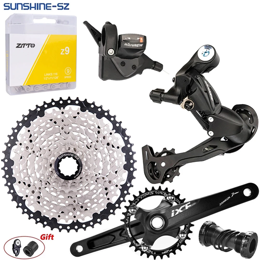 9 Speed MTB Groupset 1X9 Shifter Rear Derailleur 9S 42T 46T 50T Cassette 9V Flywheel Chain Current Crank BB Set MTB Sprocket