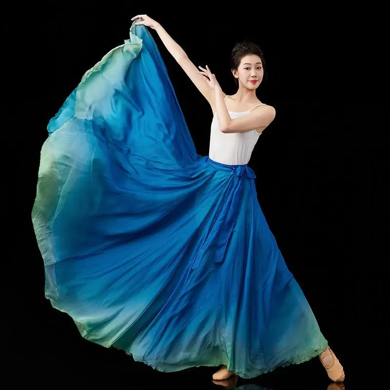 

Women Chinese Classical Dance Costume Gradient Chiffon Large Swing Flamenco Skirts Stage Performance Tradition Dancer Wear