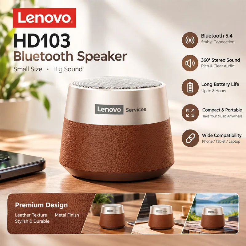 Original Lenovo HD103 Bluetooth V5.4 Speaker Big Audio With Deep Bass Sound Outdoor Soundbox Music Portable Camping Loudspeaker