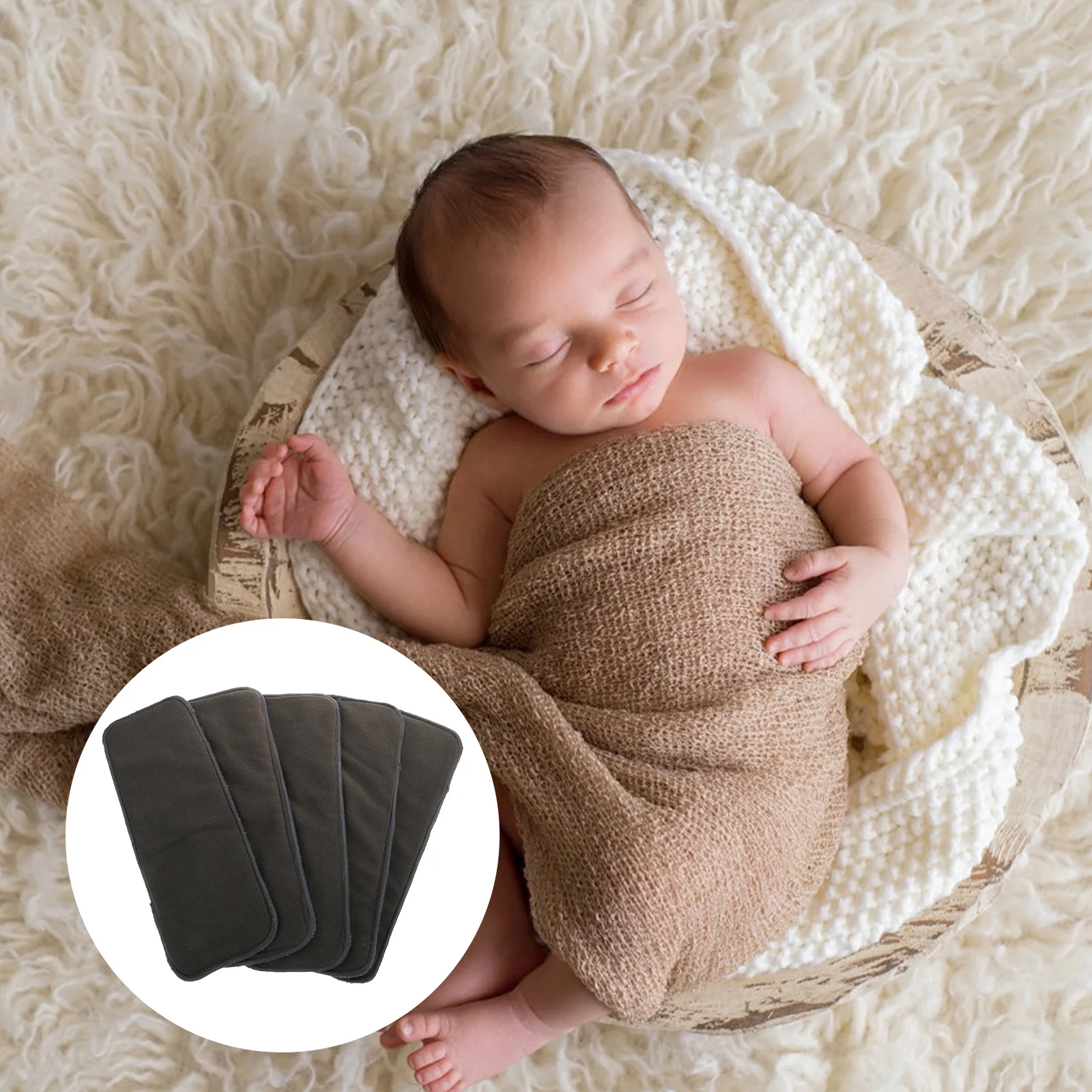 5-個の竹炭おむつインサート再利用可能な通気性のあるベビー尿パッド洗える漏れ防止幼児おむつライナー快適