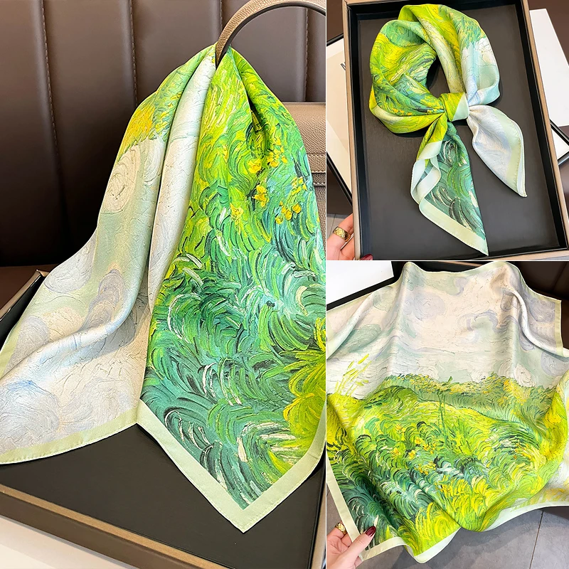 シルクスカーフ女性の春の新スタイル-70x70-桑シルク薄い多用途装飾小さなスカーフギフト花柄多機能