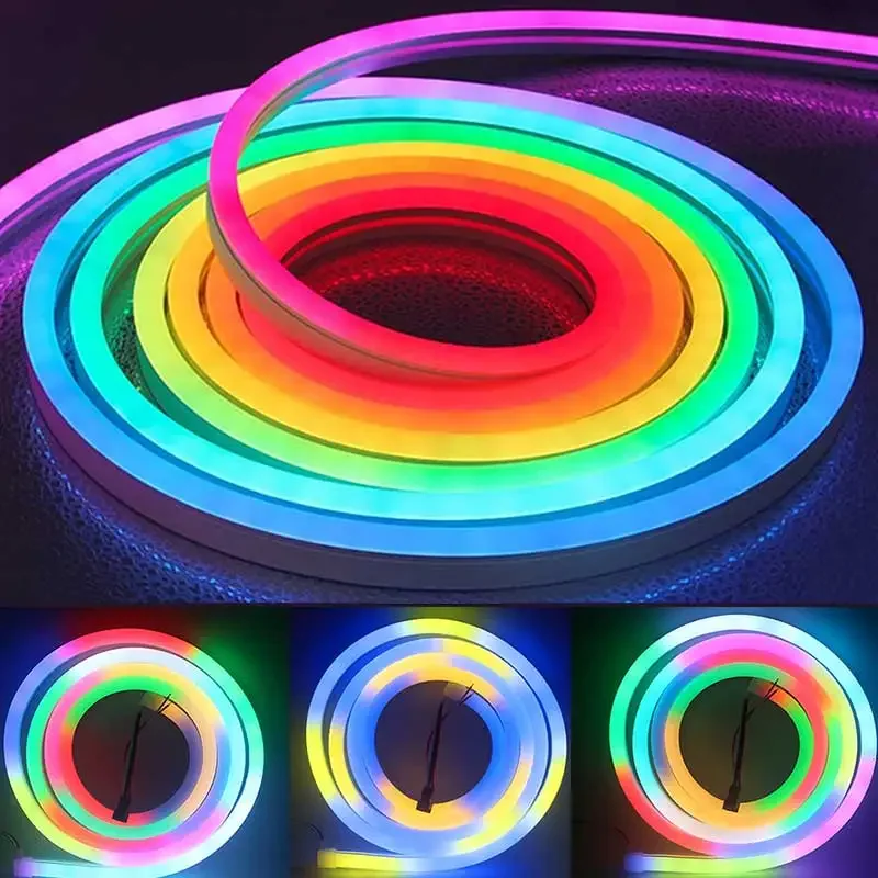 Imagem -06 - Tuya Neon Led Luzes de Tira 524v 96leds m Silicone Neon Corda Luz com Sincronização de Música Rgbic Dreamcolor Perseguindo Fita de Tira para Sala