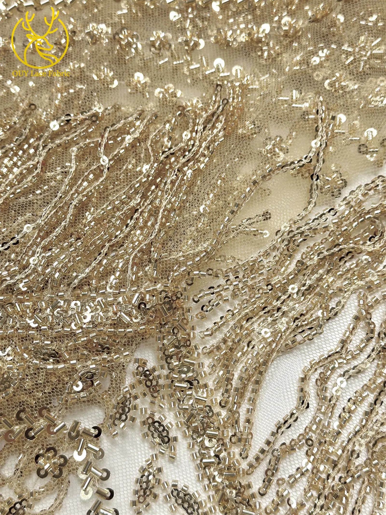 Grüner afrikanischer 3D-Anhänger-Perlen-Spitzenstoff 2026 Luxuriöser nigerianischer Pailletten-Spitzenstoff für Damen-Party-Hochzeitskleider – Detail 17