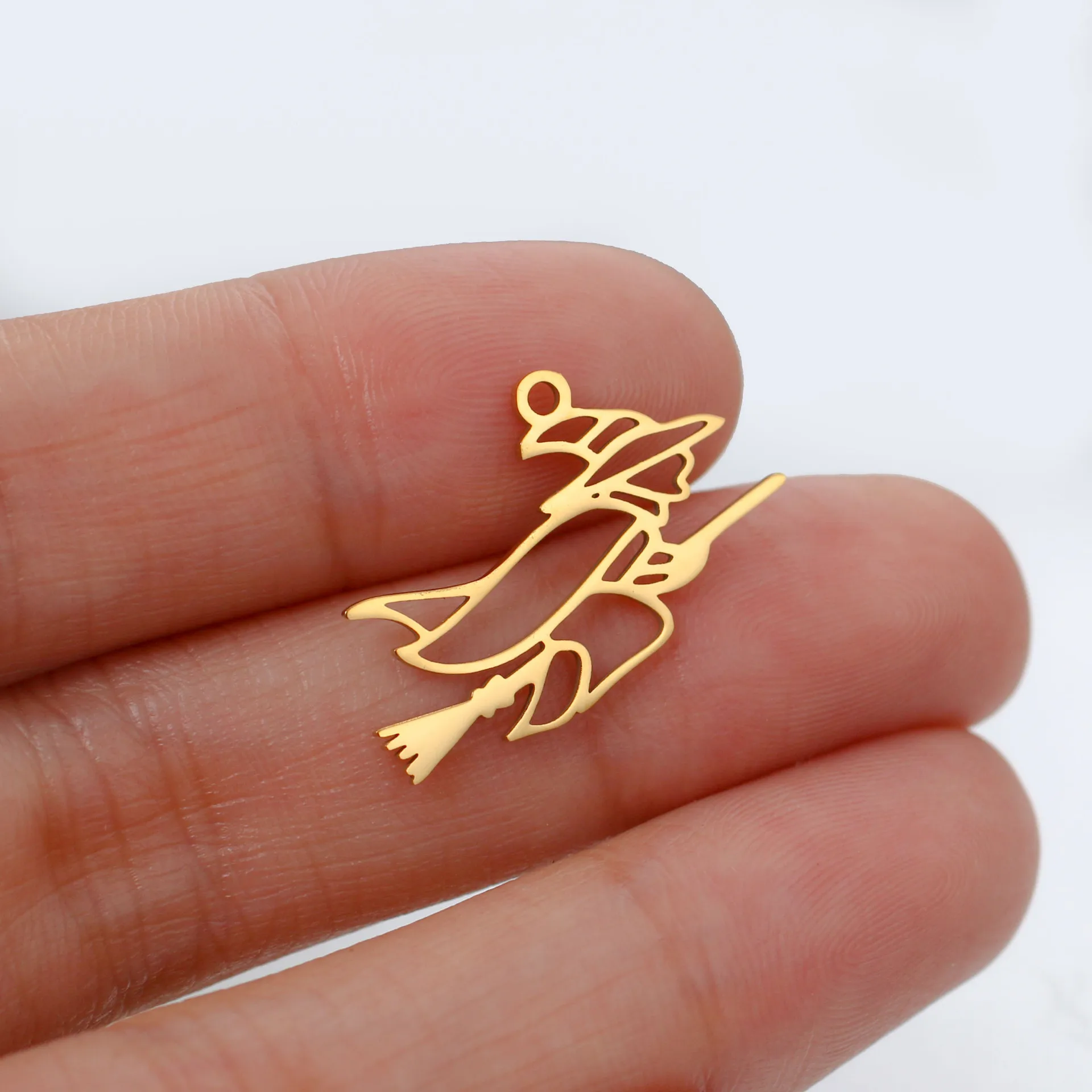 5Pcs/Lot Halloween Witch & Broom Charms Stainlesseel Hollow Little Devil Pendants Witch Charm Earrings Jewelry Making Supplies