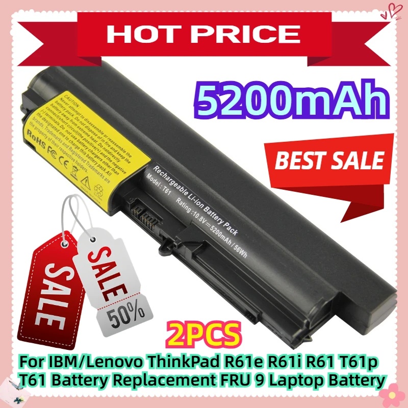 

For IBM/Lenovo ThinkPad R61e R61i R61 T61p T61 Battery Replacement FRU 9 Laptop Battery 2pcs