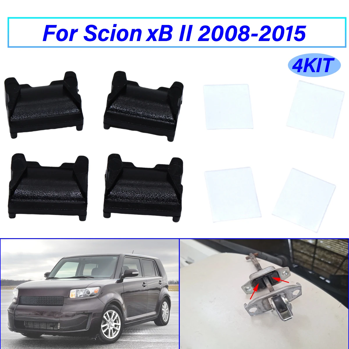 

4Kit For Scion xB II 2008 2009 2010–2015 New Door Hinge Stop Bracket Check Strap Repair Kit Stopper Damping Spring Clips Black