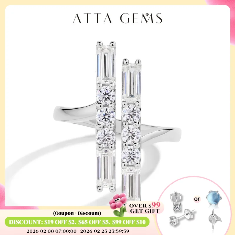 

ATTAGEMS D VVS1 Color 3.0CT Moissanite Rings for Women Adjustable Ring Solid 925 Sterling SIlver Engagement Wedding Fine Jewelry