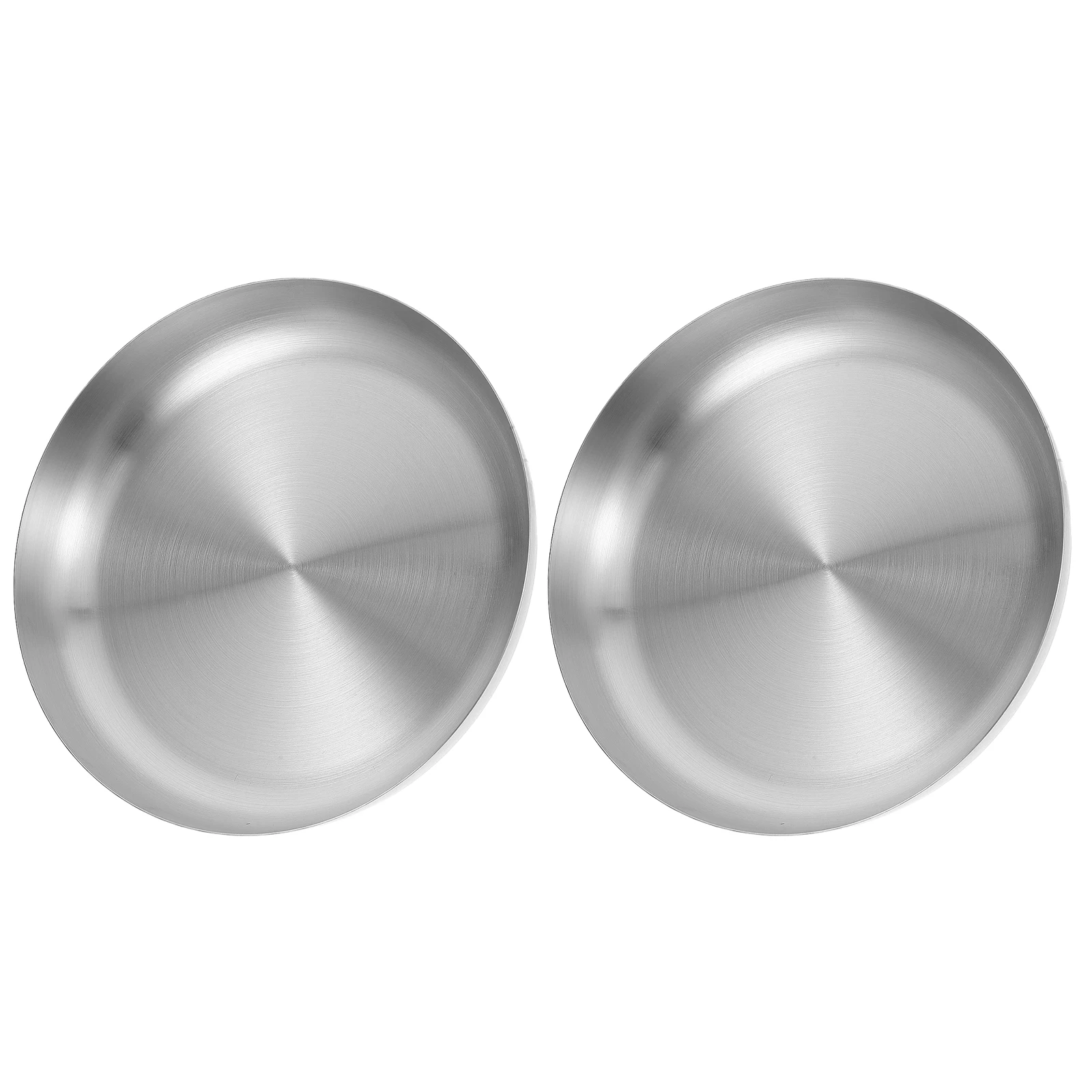 

2pcs Stainless Steel Round Plates Dessert Serving Trays Metal Dish Food Presentation Party Everyday Use Portable