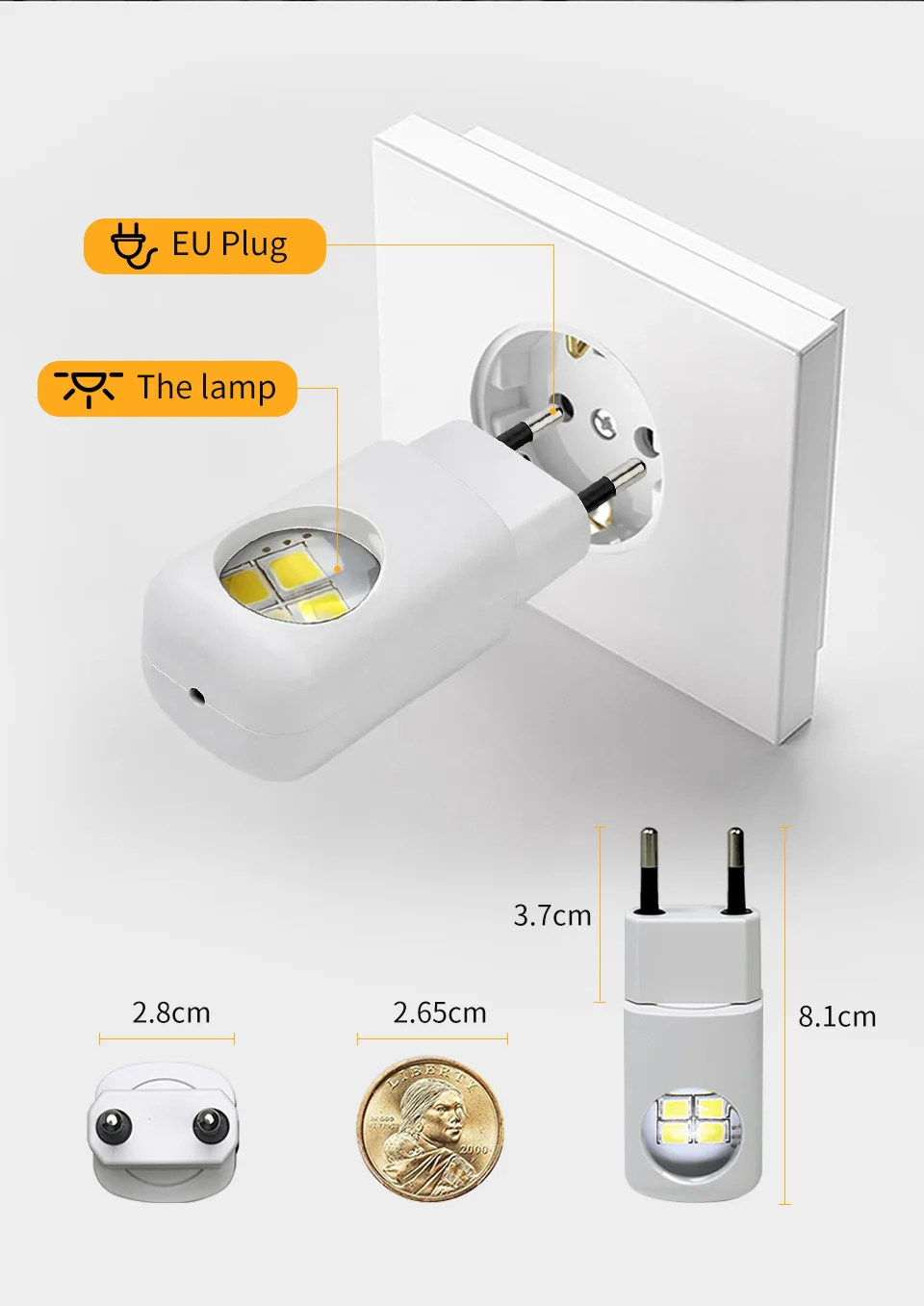 EU US Plug LED Night Light Dusk to Dawn Auto On/Off Warm/Cool White Night Lamp for Bedroom Hallway Stairs Kitchen Energy Saving