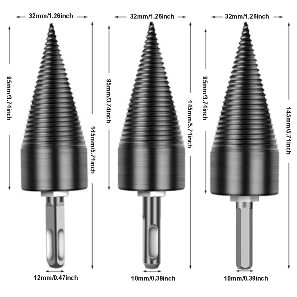 32mm Split Wood Cone-drilling Tool 3 Handle Firewood Machine Drill Wood Cone Reamer Punch Driver Drill Bit Split Drilling Tools